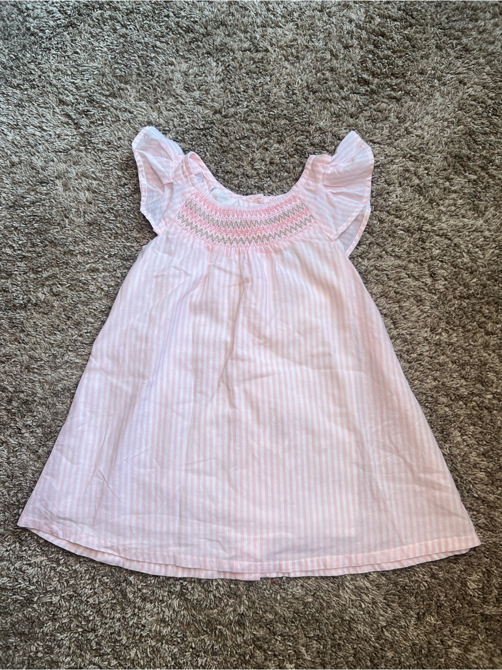 Little Girl's Pink Smocked Flutter-Sleeve Casual Dress